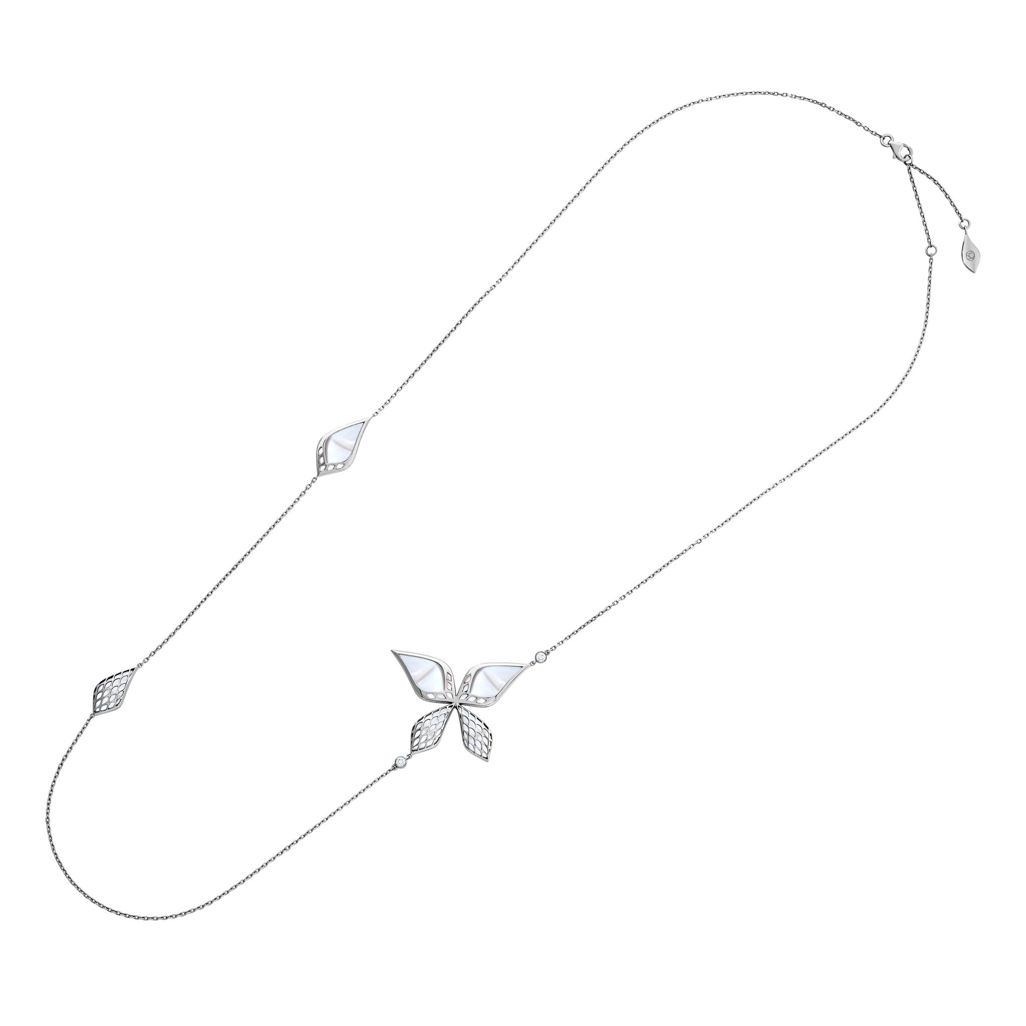 City of Dreamers Blossom Long Necklace – premium luxury 18K Saudi jewelry design from Shahadalqabbaa